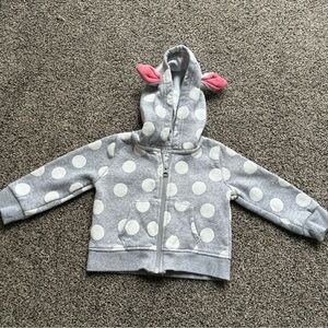 Falls Creek Kids Toddler Girl Gray/White Polka Dot Bunny Ear Zip Up Hoodie, 12 M